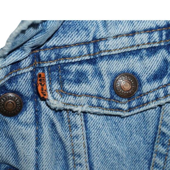 Vintage Levi’s Kids Sherpa Denim Jacket 3T Orange Tab Trucker Jean Coat - Picture 4 of 5